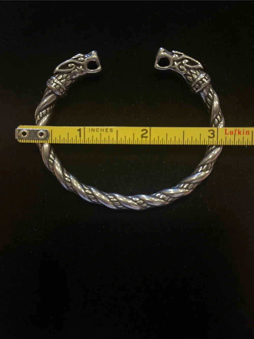 Silver-Stainless Steel Twisted Dragon Head Cuff Bracelet